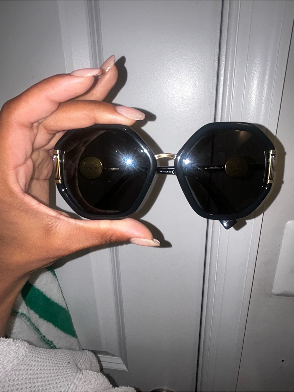 Versace Black and Gold Octagonal Sunglasses - Picture 9 of 12